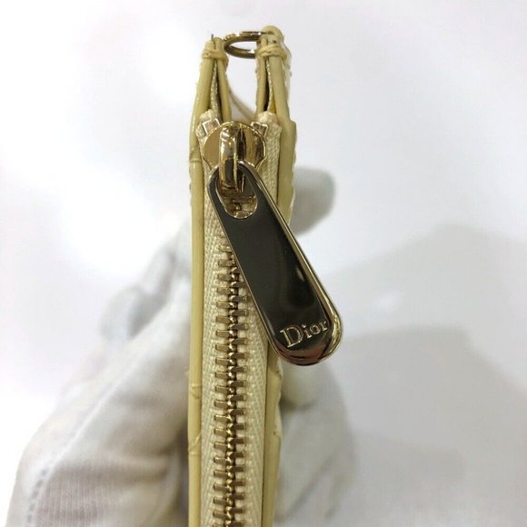 Dior Cannage Card Case patent coin purse enamel Beige/GoldHardware - Picture 5 of 11